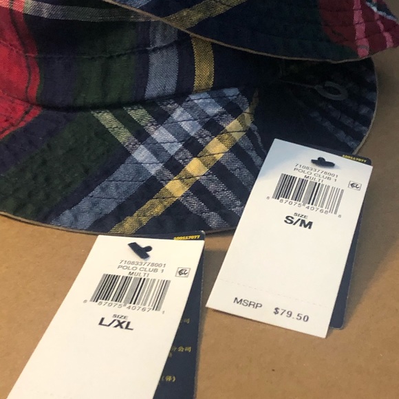 Polo Ralph Lauren Polo Club Linen Reversible Multi Plaid/Tan Bucket Hat S/M NWT - Picture 15 of 15
